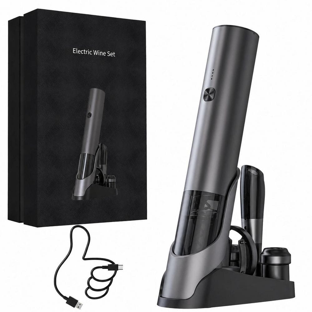 7-in-1 Gunmetal Grey Rechargeable Electric Wine Bottle Opener Set with Charging Base, Foil Cutter and Stoppers price history on PriceWatchPro