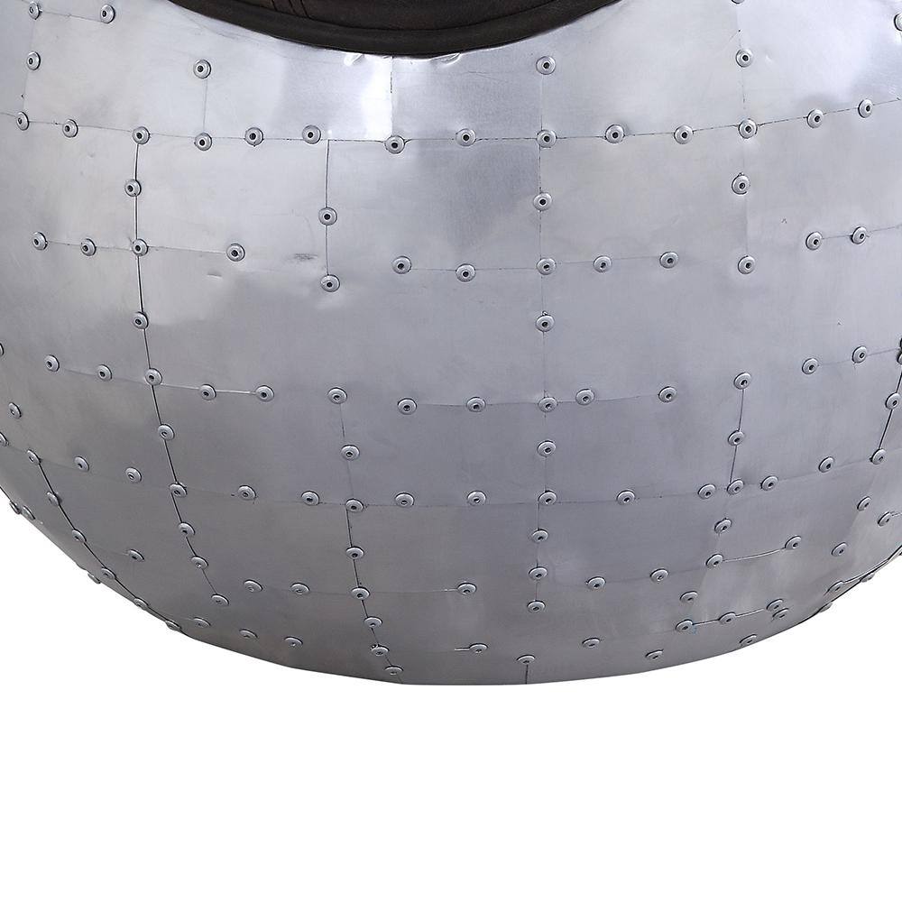 Brancaster Round Leather and Aluminum Ottoman in Antique Ebony