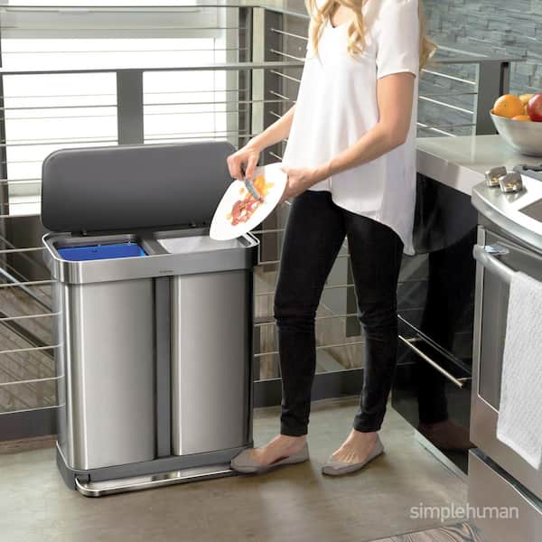 simplehuman 58 l Brushed Stainless Steel Dual Compartment Rectangular  Recycling Step-On Trash Can with Plastic Lid CW2209 - The Home Depot