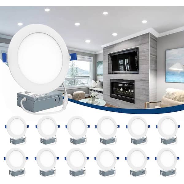 6 in. Adjustable CCT Canless Indoor Integrated LED Ultra Thin Recessed Ceiling Light with Junction Box, 1050LM (12-Pack)
