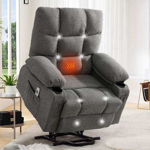 Gray Fabric Recliners Power Lift Recliner Chair Recliners for Elderly with USB and 2-Cup Holders