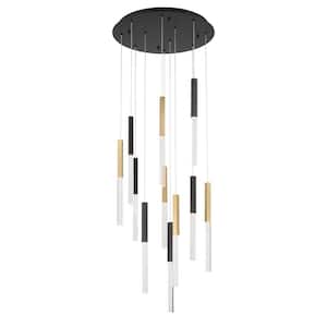 Benicio 2.5-Watt 11-Light Integrated LED Gold Round Chandelier with Clear Glass Shade