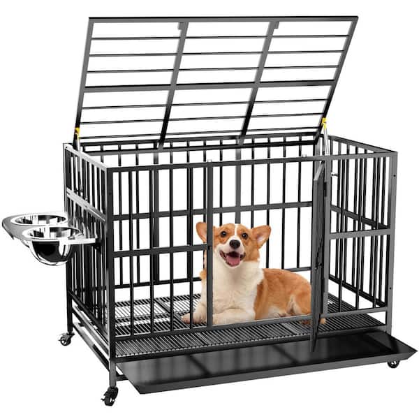 HOMEIBRO 37 in. Heavy Duty Dog Crate with Stainless Steel Bowls