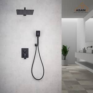 3-Spray Pattern 12 in. Wall Mount Shower Shower System Head and Functional Handheld, Matte Black (Valve Included)