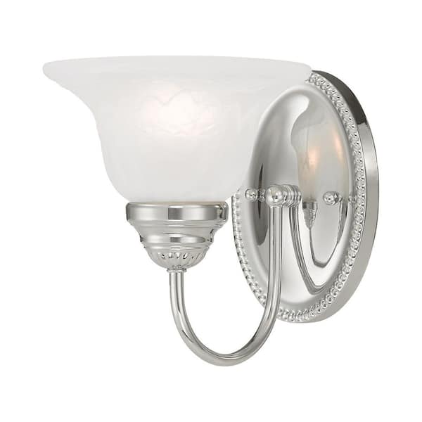 Livex Lighting Edgemont 7-in. 1-Light Polished Chrome Traditional Wall Sconce with White Alabaster Glass Shade