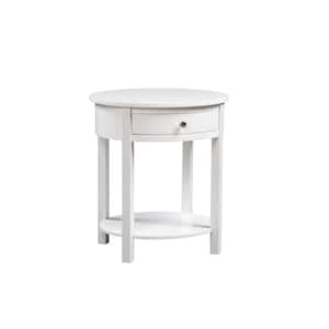 Classic Accents Cypress 24 in. White Standard Oval Wood End Table with 1-Drawer and Shelf