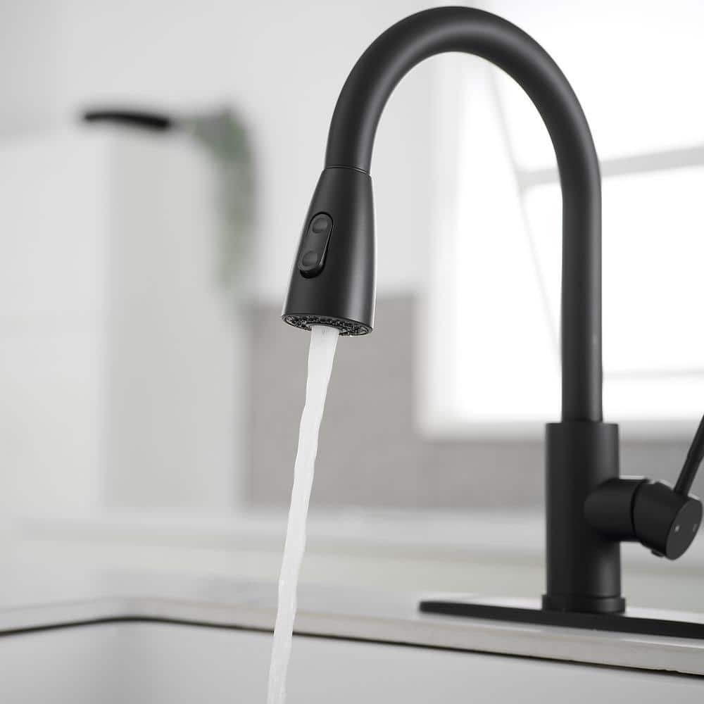 Matte Black Brass Single Handle Pull Down Kitchen Faucet