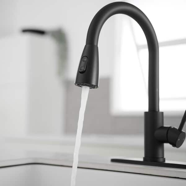 Single Handle Matte Black 17.3 in. H 3-Function Pull-Down Sprayer Kitchen Faucet W/ 360 Swivel, Spot Resist