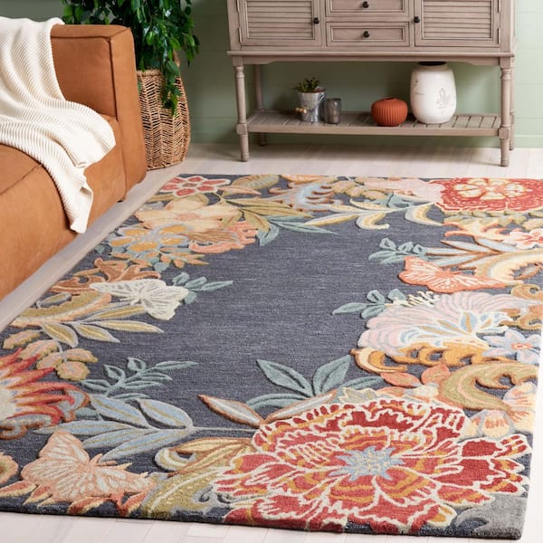 Bellagio 5 ft. x 8 ft. Gray/Rust Oversized Floral Area Rug