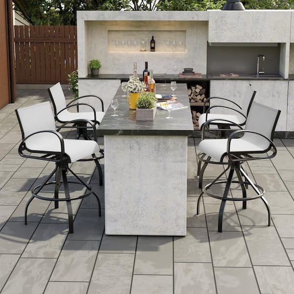 Crestlive Products Light Gray Sunreblla Swivel Aluminum Outdoor Bar Stool with Arms (4-Pack)
