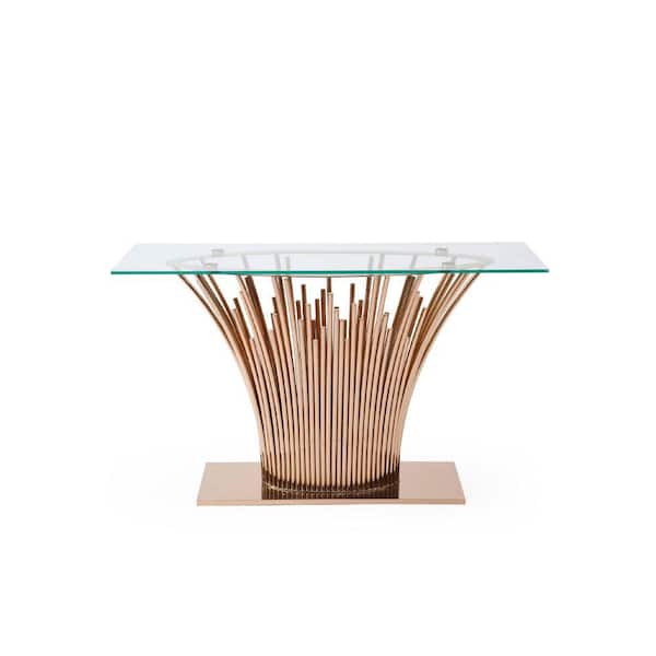 Benjara Rosegold Glass Top 18.5 in. Sideboard with Pedestal Base