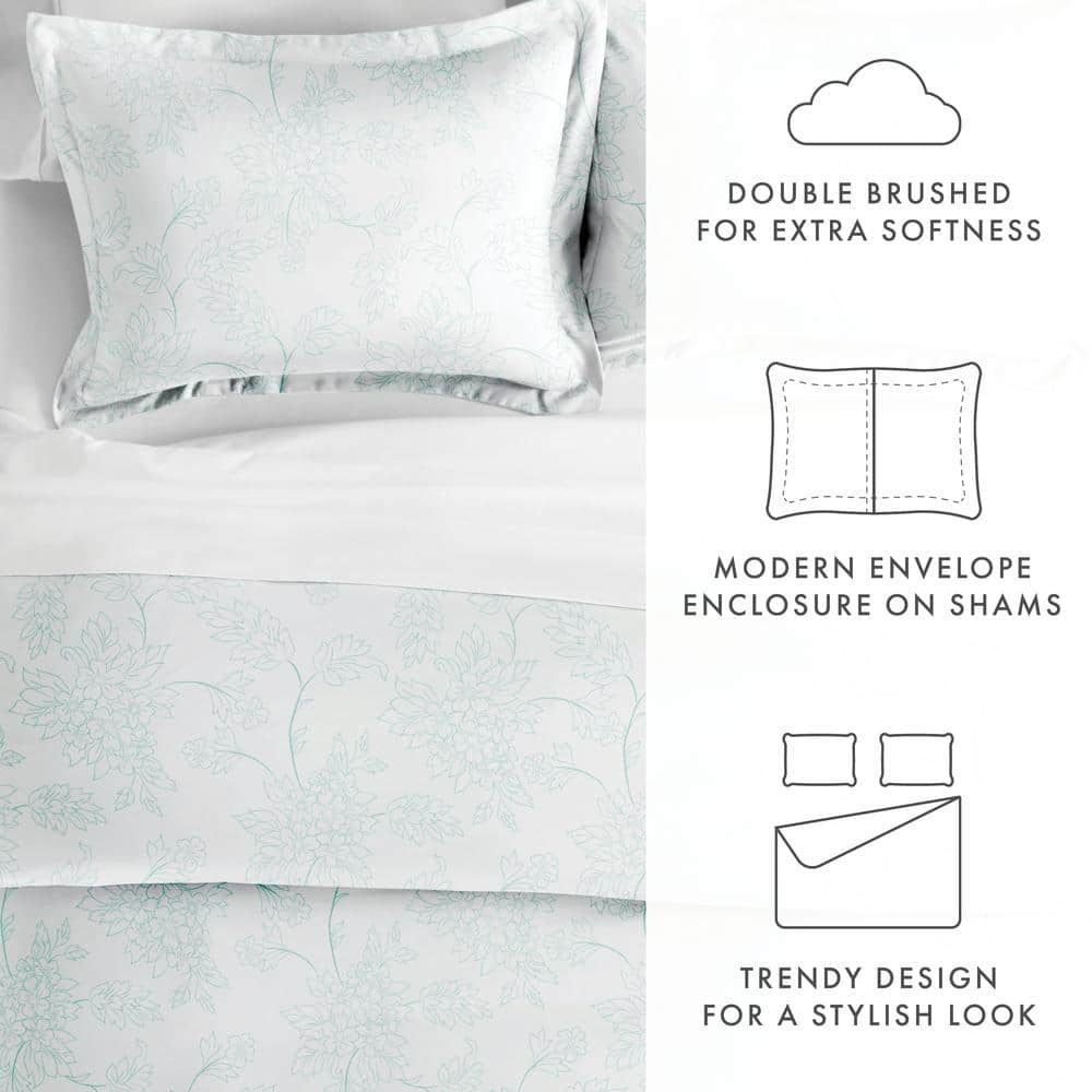 Aqua Vine Pattern King Size Duvet Cover Set with Pillow Shams