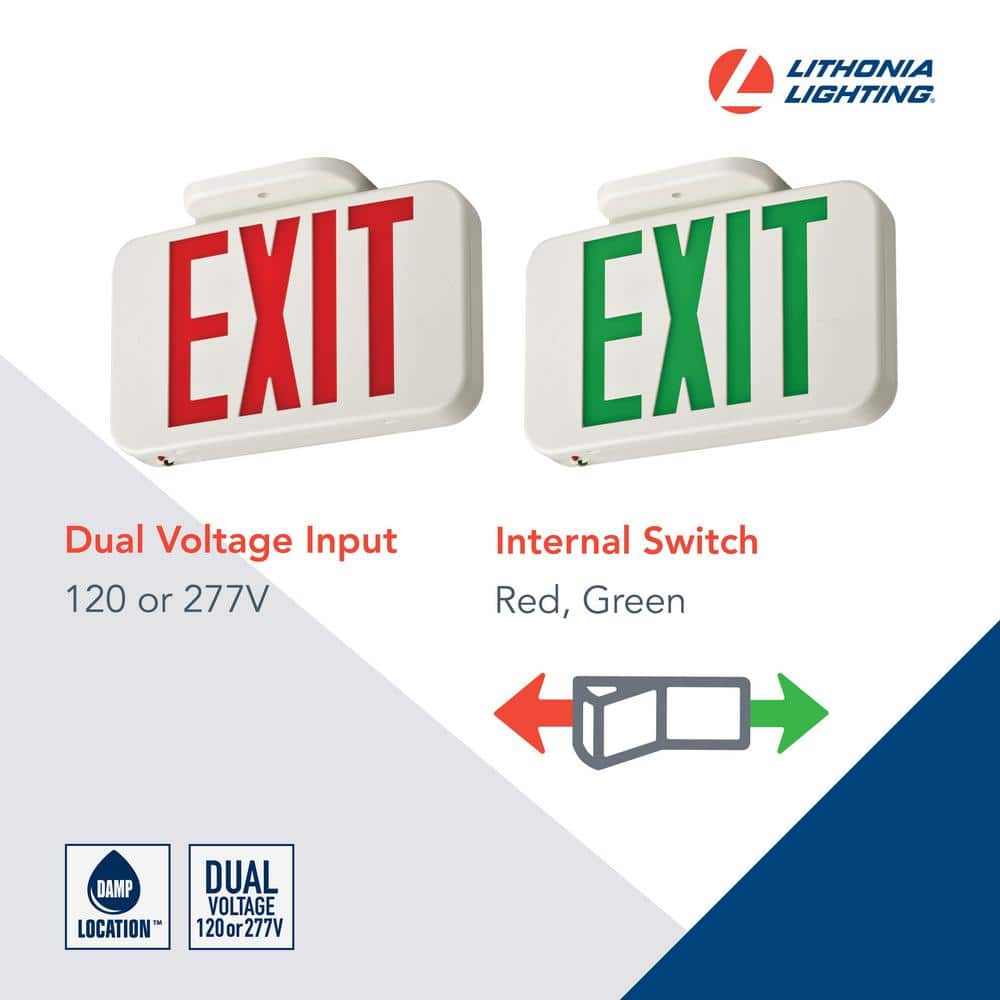 White Hardwired LED Exit Sign with Red and Green Light