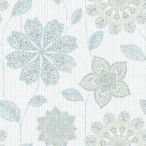 30.75 sq. ft. Gypsy Floral Blue/Green Peel and Stick Vinyl Wallpaper