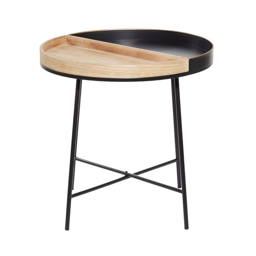 Compact Round Black Wood & Metal 24" Accent Table