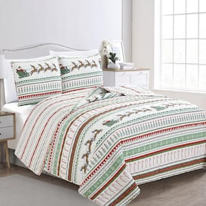 Multi-Colored Holiday Themed Twin Microfiber 2-Piece Quilt Set Bedspread