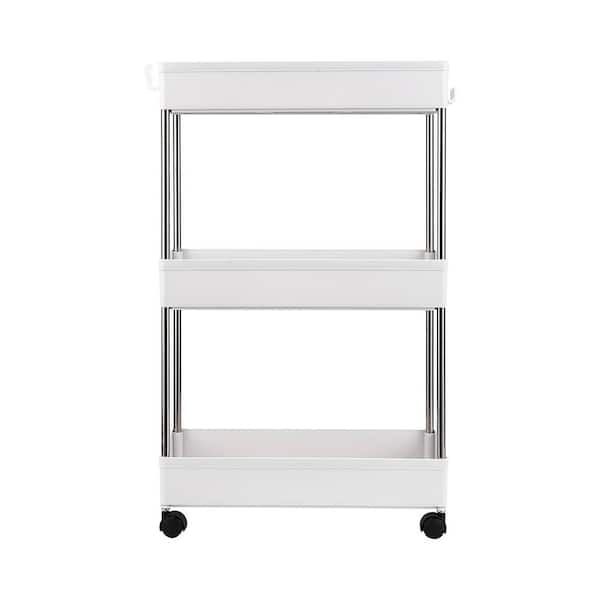 3 Tiers Mobile Plastic Multi-Functional 4-Wheeled Storage Cart in White