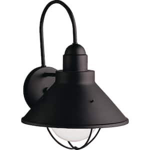 Seaside 14.25 in. 1-Light Black Outdoor Hardwired Barn Sconce with No Bulbs Included (1-Pack)