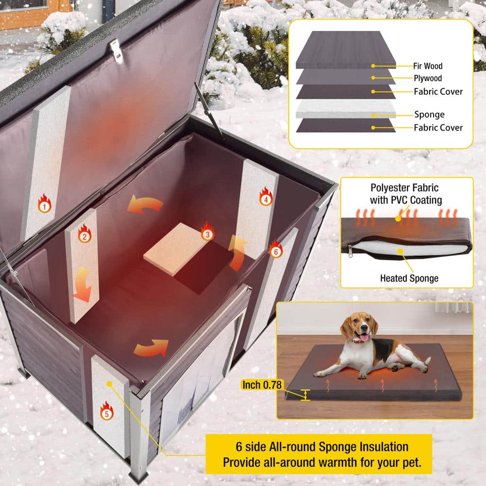 Large Gray Insulated Wood Dog House with Metal Frame