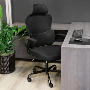 High Back Adjustable Mesh and Fabric Office Chair in Black on Black with Metal Base and Adjustable Head Rest