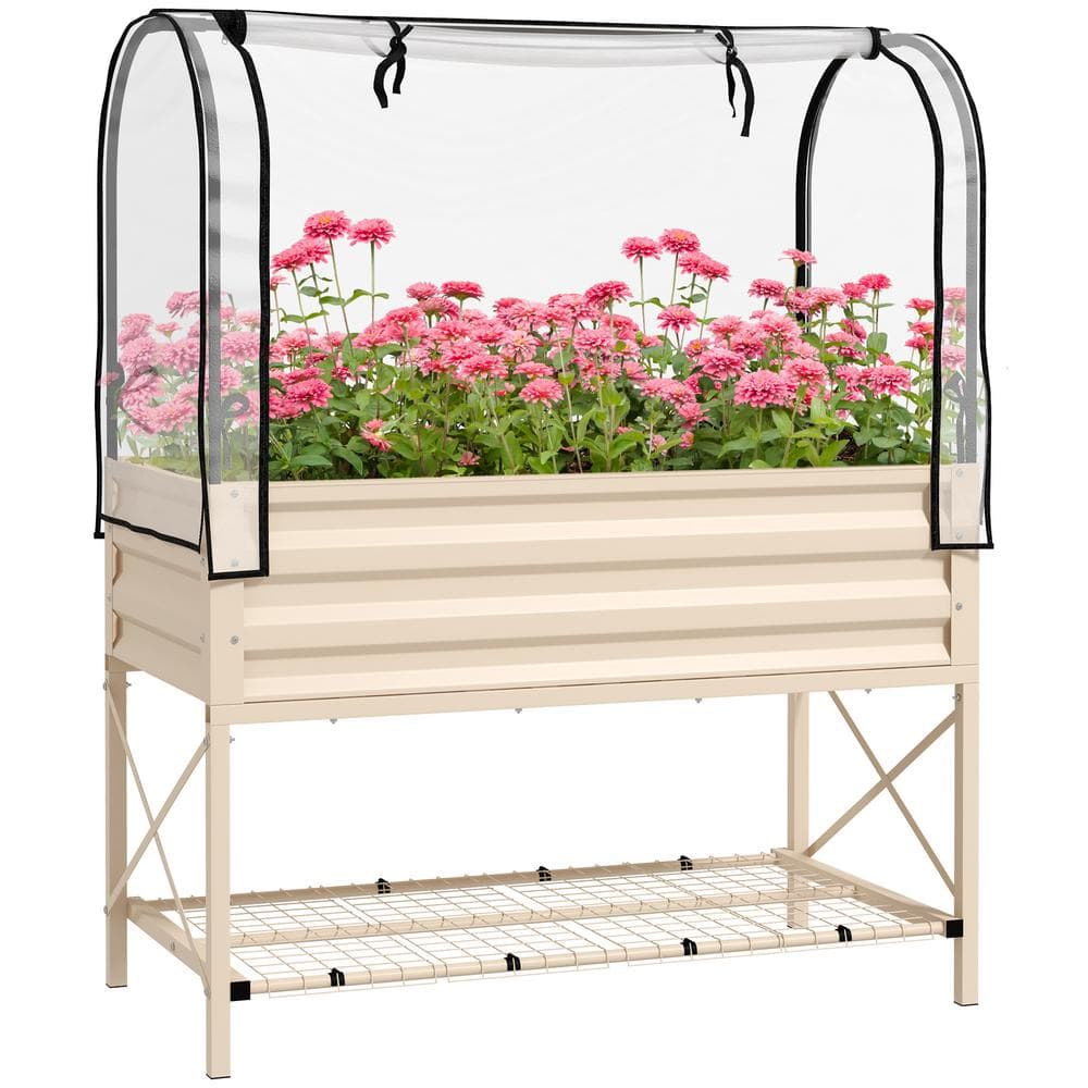 Outsunny 41.75 in. x 21.25 in. x 53.25 in. Metal Raised Garden Bed Cream  White 84H-035V00CW - The Home Depot