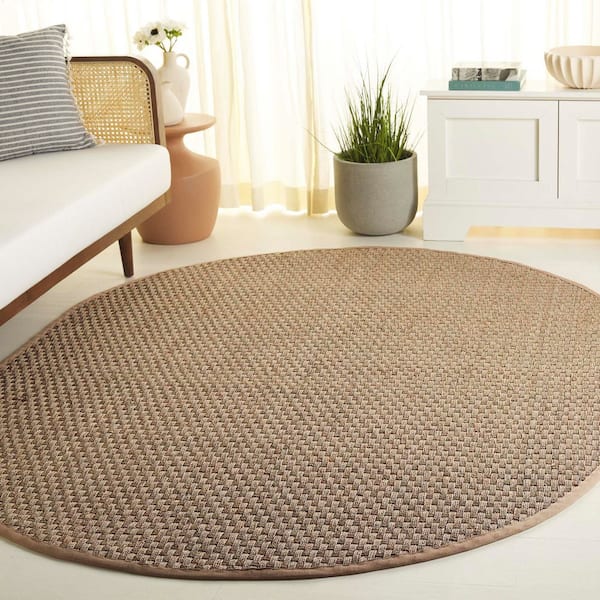 Natural Fiber Natural/Beige6 ft. x 8 ft. Border Woven Oval Area Rug