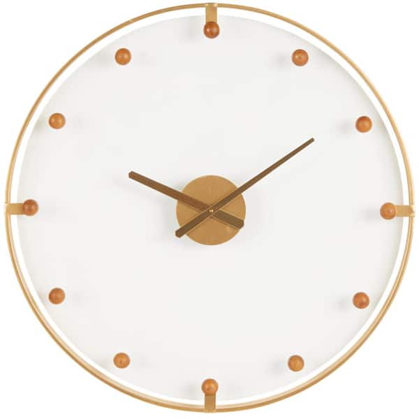 Litton Lane Gold Metal Wall Clock with Acrylic Face and Ball Accents