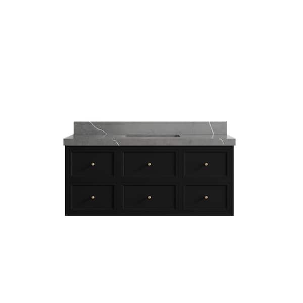 Willow Collections Roswell 48 in. Single Sink Freestanding Black Bath Vanity with Piatra Gray Qt. Top Unassembled
