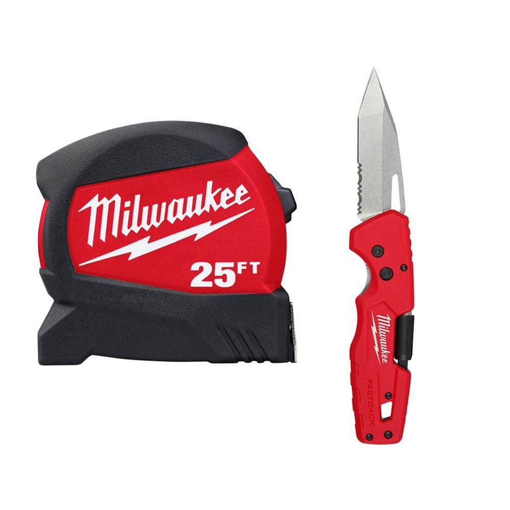 Milwaukee Fastback 3 in. Blade 5-in-1 Folding Knife with 25 ft. Compact  Wide Blade Tape Measure 48-22-1540-48-22-0425 - The Home Depot