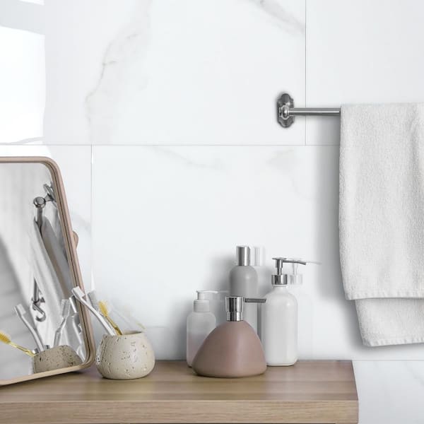 6-Sheet Peel And Stick Backsplash Tile – 12"x12" Glossy Carrara White Faux Marble, Waterproof Self-Adhesive