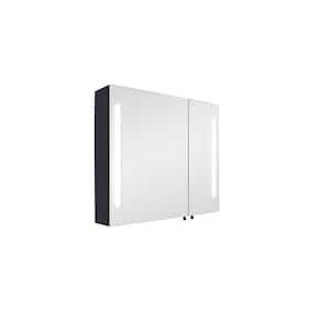 30 in. W x 26 in. H Anti-Fog Dimmable Rectangular Black and Silver Iron Surface Mount Medicine Cabinet with Mirror