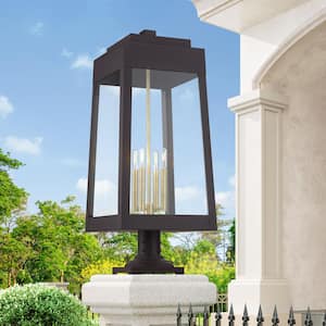 Oslo 31 in. 4-Light Bronze Cast Brass Hardwired Outdoor Rust Resistant Post Light with No Bulbs Included