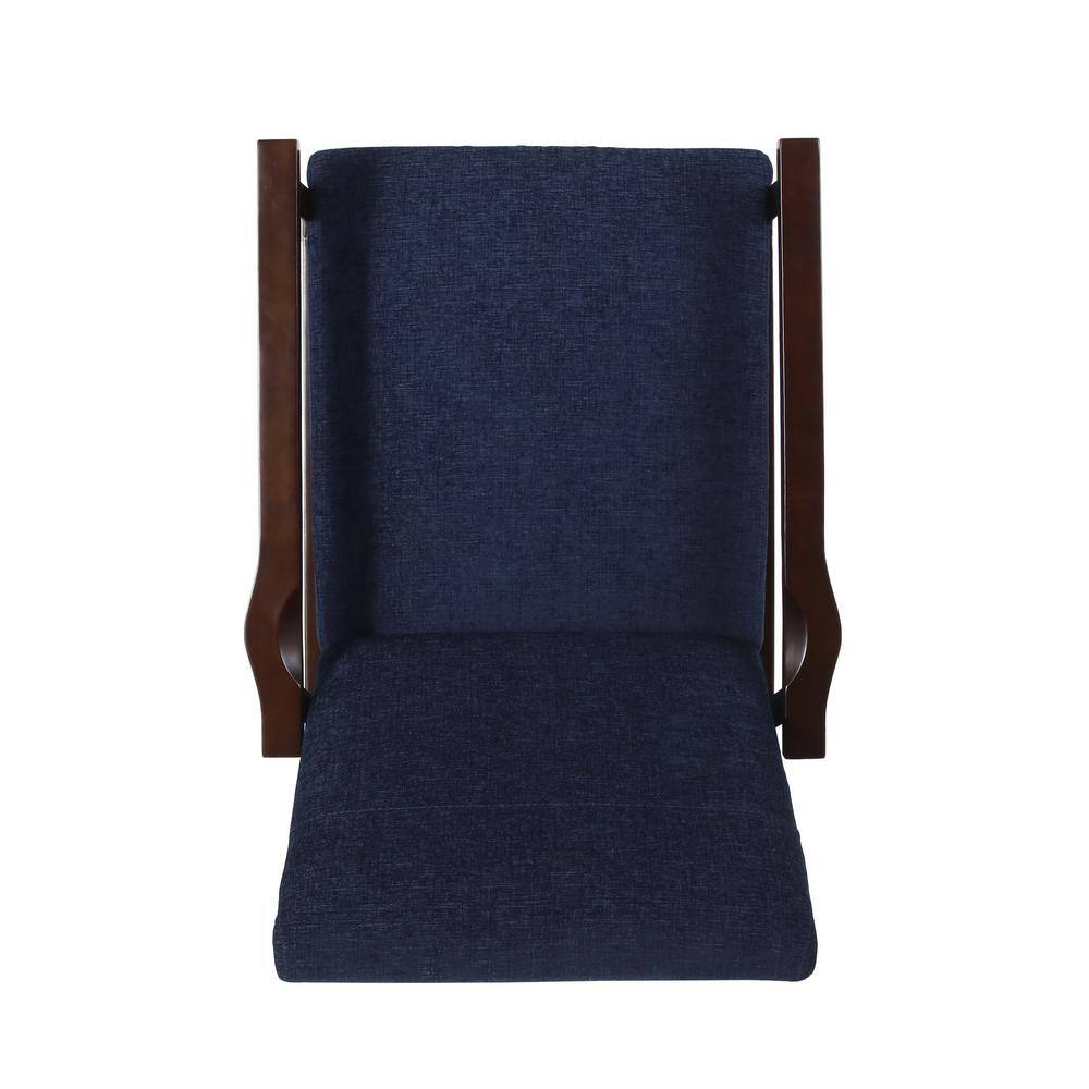 Navy Blue and Chocolate Brown Polyester Club Recliner with Wood Frame