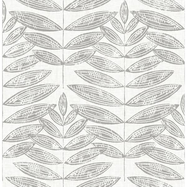 A-Street Prints Akira Grey Leaf Non Woven Paper Wallpaper Sample