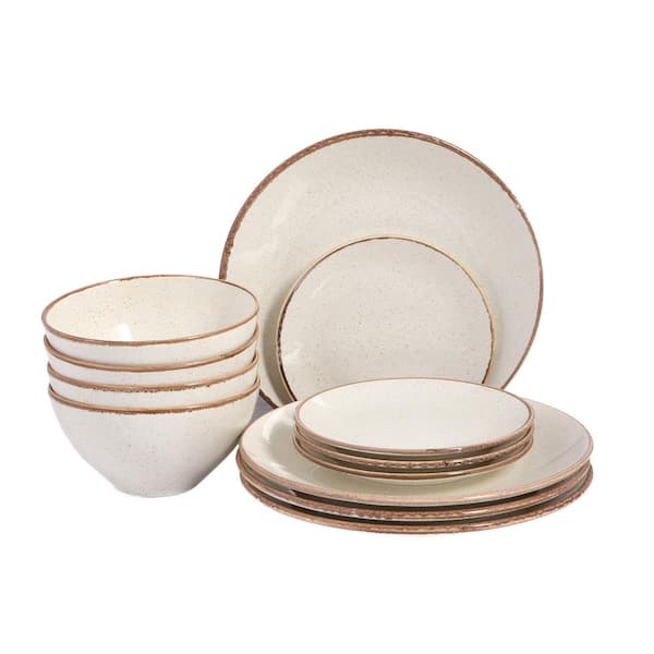 PORLAND Seasons 12 Piece Beige Porcelain Dinnerware Set (Serving Set for 4)