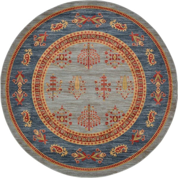 StyleWell Fars Darya Blue/Multi-Color 8 ft. Round Global Area Rug