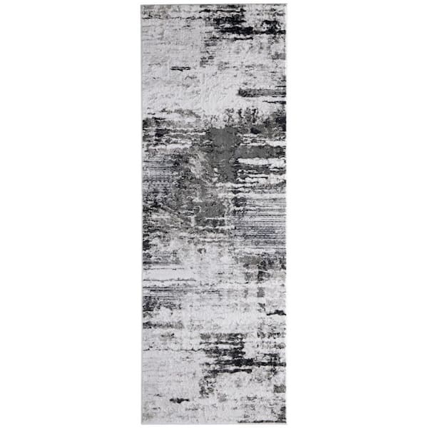 2 x 7 Gray, Ivory, Taupe Abstract Runner Rug