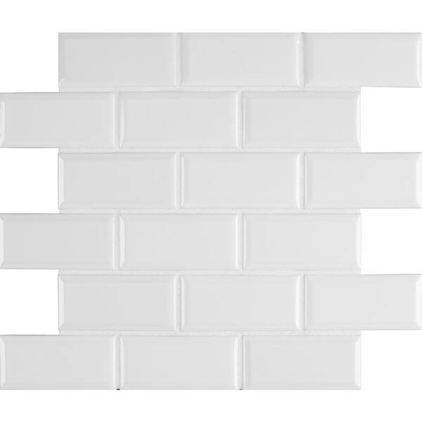 MSI Bright White Bevel 11.47 in. x 11.63 in. x 6 mm Glossy Porcelain Mesh-Mounted Mosaic Tile (13.35 sq. ft. / case)