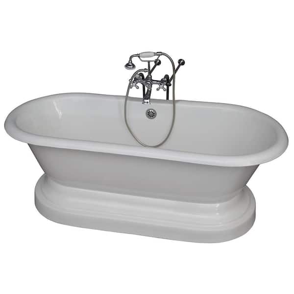 Barclay Products 5.6 ft. Cast Iron Double Roll Top Tub in White with Polished Chrome Accessories