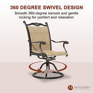 Cast Aluminum Outdoor Dining Chair 360 Degrees Textilene Swivel Chairs Ergonomic Curve Chair (Set of 4)