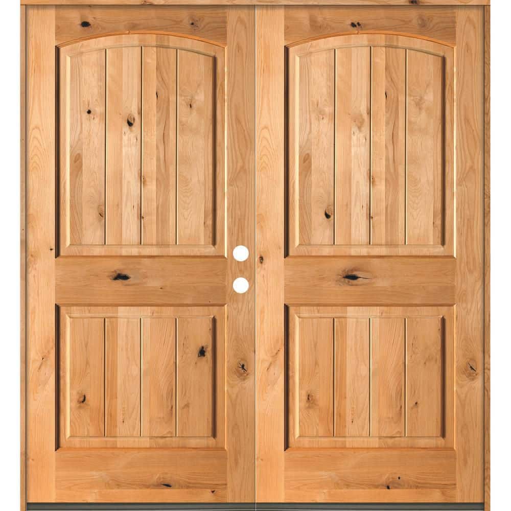 Krosswood Doors 60 in. x 80 in. Rustic Knotty Alder Arch Top Clear Stain /VGroove LeftHand