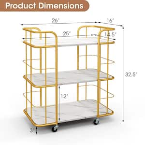 3-Tier Storage Utility Kitchen Cart Gold Rolling Bar Serving W/Lockable Casters