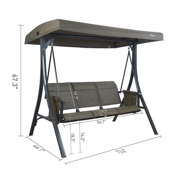 KOZYARD Brenda 3-Person Powder Coated Steel Gray Frame Patio Swing 