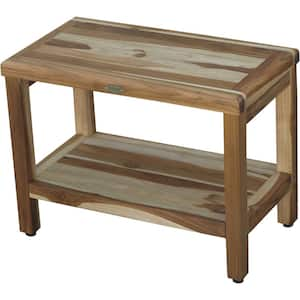 Caroline Brown Teak Shower Outdoor Bench with Shelf 18 in. x 12 in. x 36 in.