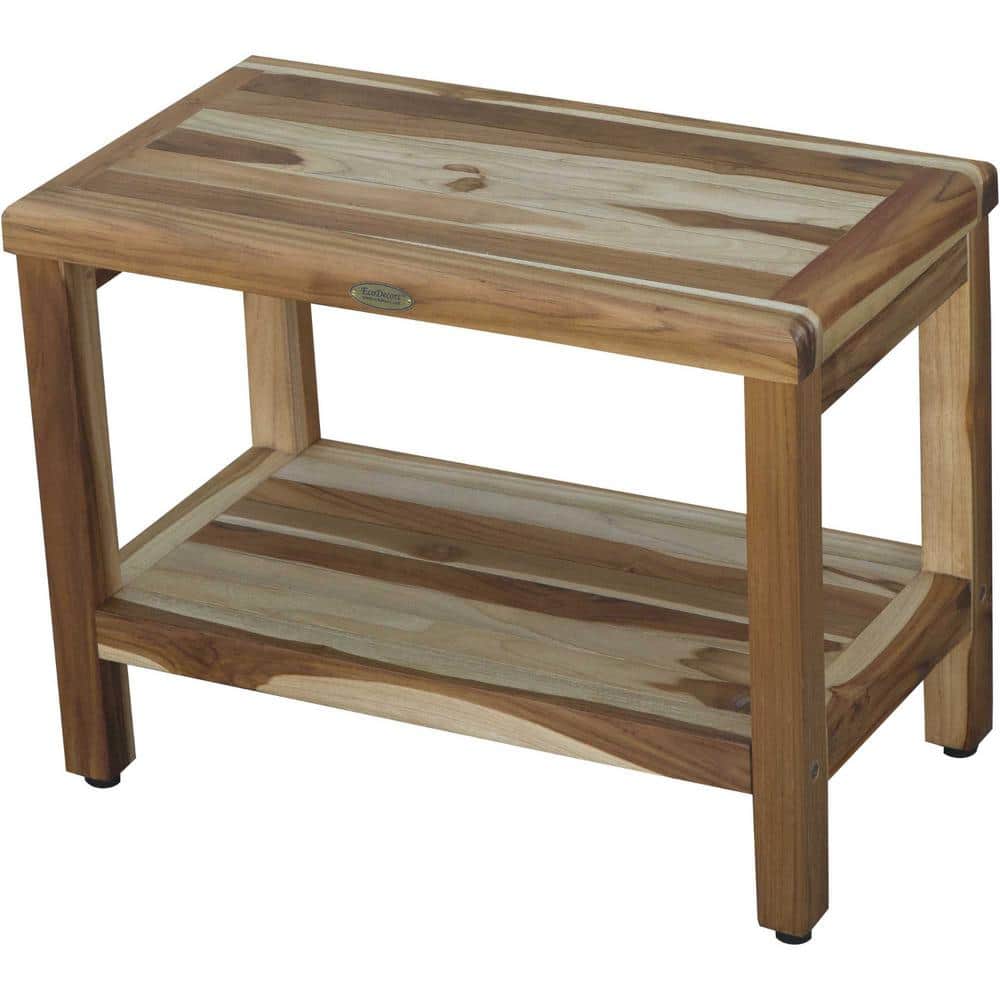 HomeRoots Caroline Teak Shower Bench with Shelf in Natural Finish ( 24 ...