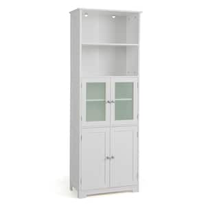 23.5 in. W x 12 in. D x 64 in. H White Bathroom Tall Storage Linen Cabinet Tower w/Glass Door & Adjustable Shelf