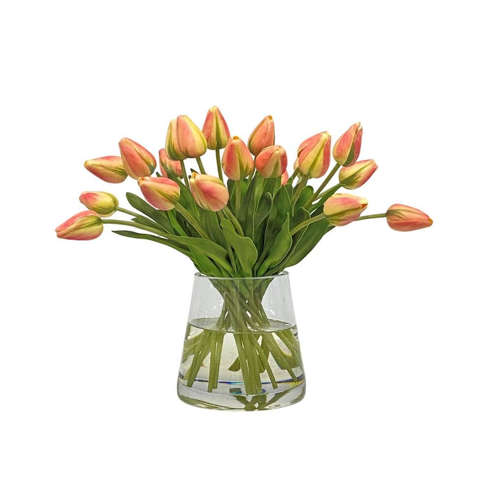 12 in. Orange Indoor Artificial Tulip in Vase