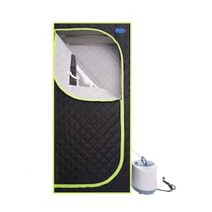 Moray 1-Person Indoor Plus Type Full Body Black Portable Steam Sauna Tent with FCC Certification(Green binding)