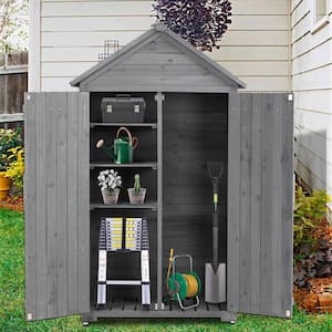 3.3 ft. W x 1.8 ft. D Wood Tool Shed Outdoor Storage Cabinet with Shelves and Latch for Yard, Garden, Gray (5 sq. ft.)