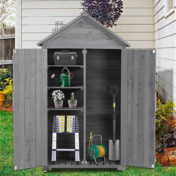 3.3 ft. W x 1.8 ft. D Wood Tool Shed Outdoor Storage Cabinet with Shelves and Latch for Yard, Garden, Gray (5 sq. ft.)